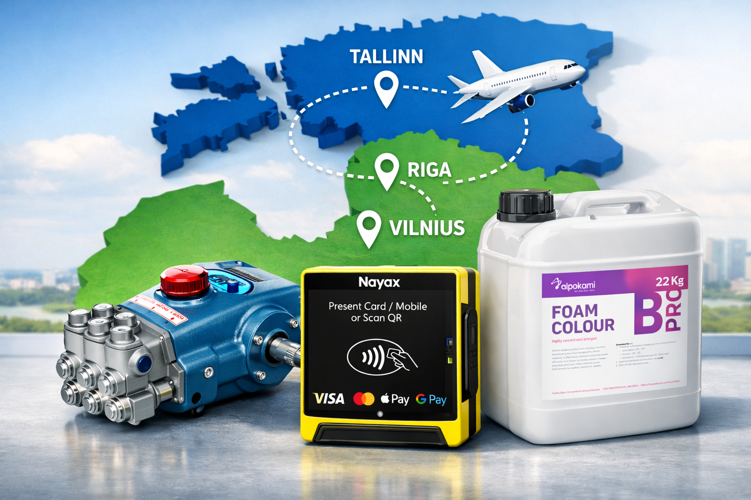 B2B loģistika: automazgātavu aprīkojuma, profesionālās ķīmijas un Nayax termināļu piegāde Latvijā